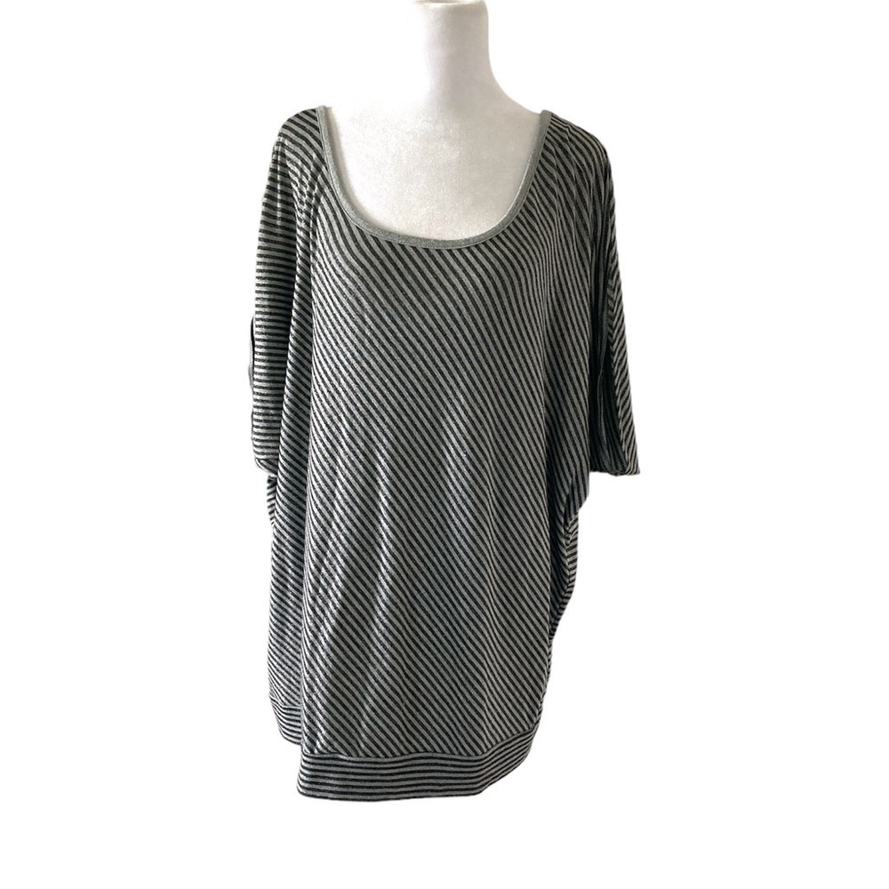 Coldwater Creek XL 16 short dolman sleeve top metallic gray black